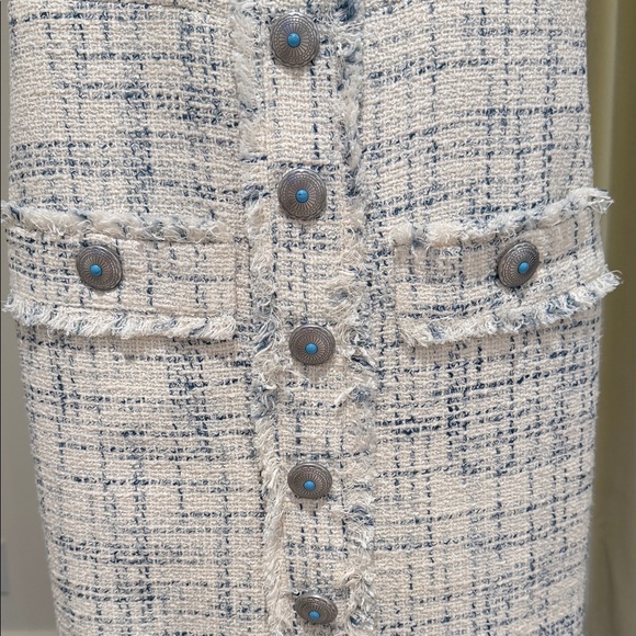 L'AGENCE - Women’s Aya Tweed Midi Dress - Vintage White/Blue Check - Size: 0 - Picture 4 of 11